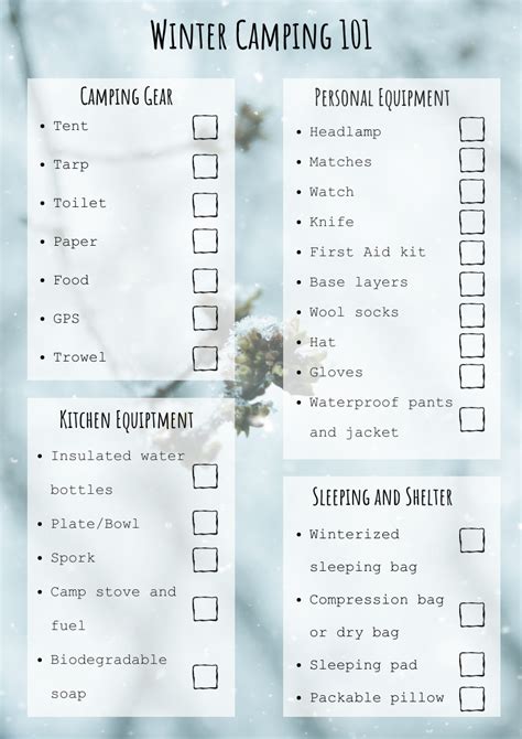 Winter Camping Checklist - Saskatchewan Wildlife Federation