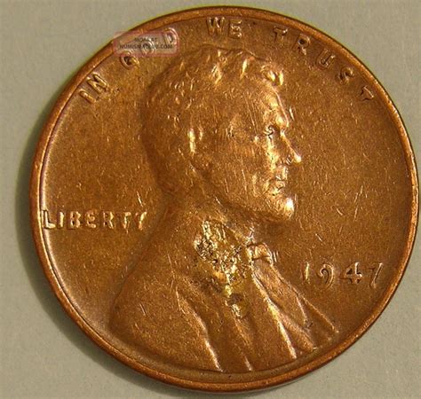 1947 P Lincoln Wheat Penny, (lamination) Error Coin, Aj 214