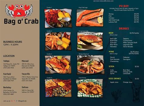 Carta del restaurante Bag O’ Crab, Merced