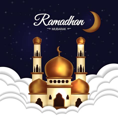 Ramadan Mubarak Poster with Mosque in Clouds 834124 Vector Art at Vecteezy