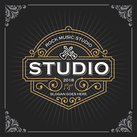 Music studio logo. Vintage Luxury Banner Template Design for Label, Frame, Product Tags. Retro ...