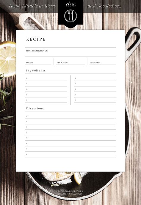 Editable recipe template 8.5'' x 11'' WORD | Etsy | Cookbook template, Recipe book templates ...