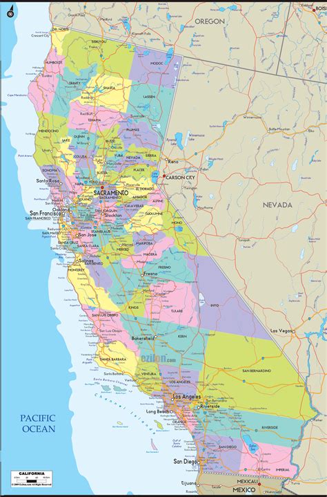 Detailed Political Map of California - Ezilon Maps