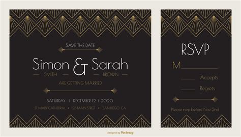 Art Deco Wedding Invitation Design Vector Template 190883 Vector Art at ...