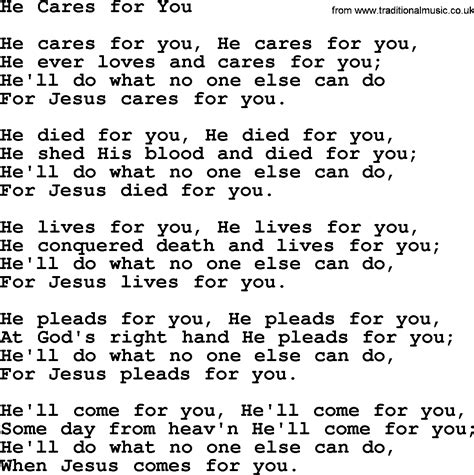 Baptist Hymnal, Christian Song: He Cares For You- lyrics with PDF for printing