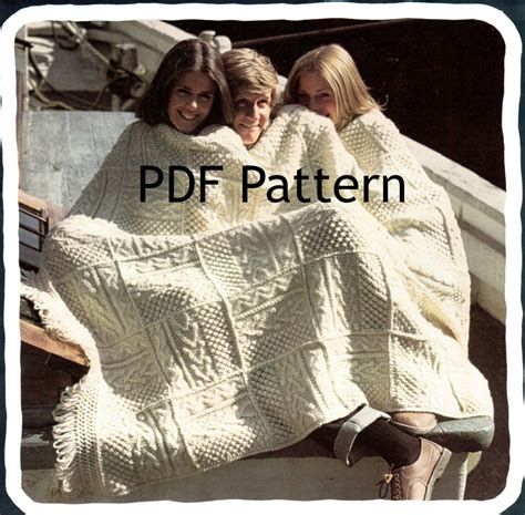 Fisherman Knit Afghan Pattern, Granny Square Motif, Knit in Squares ...