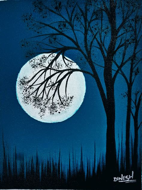 Buy Full Moon Night 01 - Minimalist, Nature, Abstract Painting Online ...