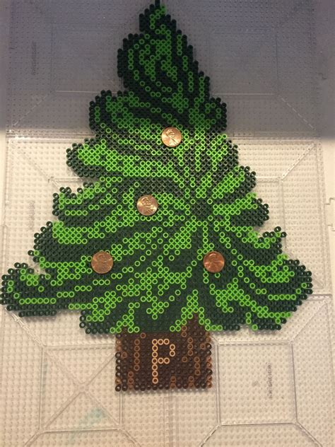 Perler Christmas tree with pennies with birth year facing up as ornaments gift | Christmas ...