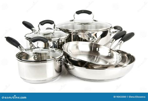 Stainless Steel Pots and Pans Stock Photo - Image of saute, sauce: 9043308