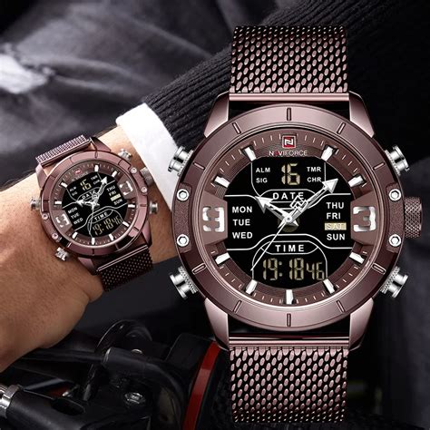 NAVIFORCE Analog Digital Watches Men Luxury Brand Stainless Steel ...