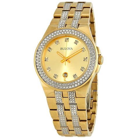 Bulova Crystal Diamond Mens Watch in Beige,Gold Tone,Yellow (Metallic) for Men - Lyst