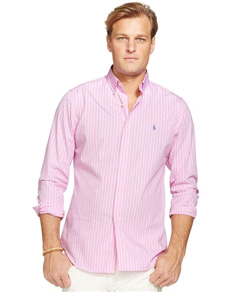 Polo Ralph Lauren Big And Tall Poplin Striped Long Sleeve Shirt in Pink ...