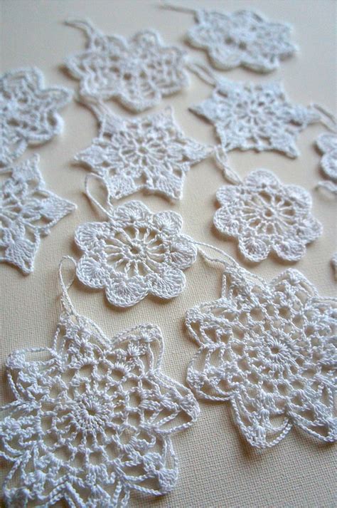 Christmas Crochet Snowflake Ornaments. Set of 12 in 4 Different Designs ...