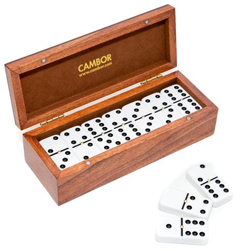 Deluxe Jumbo Size Double Six Dominoes Set with elegant walnut finish b ...