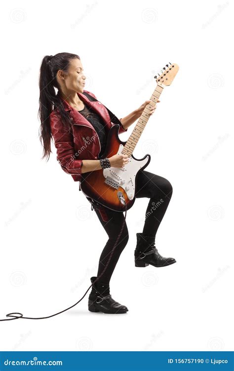 Young Female Rock Star with a Guitar Stock Photo - Image of background ...