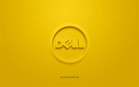 Download wallpapers Dell round logo, yellow background, Dell 3d logo, 3d art, Dell, brands logo ...