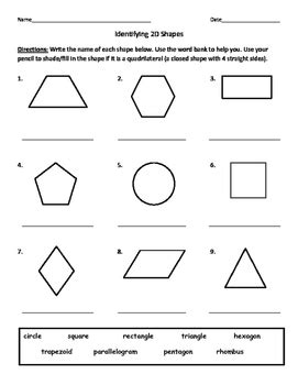 Identifying Quadrilaterals/Quadrangles and Naming 2D Shapes Worksheet ...