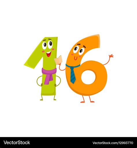 Cute and funny colorful 16 number characters Vector Image