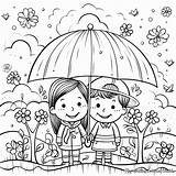 Spring Rain Coloring Page sketch template