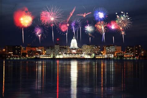 Skyline of Madison Wisconsin at Night Stock Photo - Image of wisconsin ...