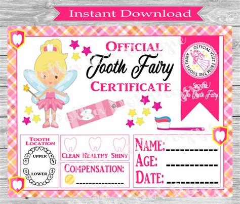 1st Free Printable Tooth Fairy Certificate