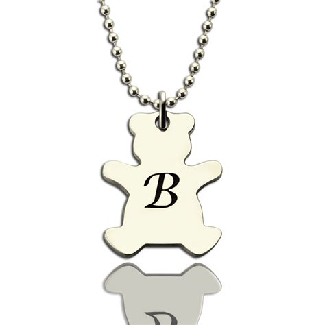 Kids Jewelry: Personalized Teddy Bear Initial Necklace Sterling Silver - GetNameNecklace