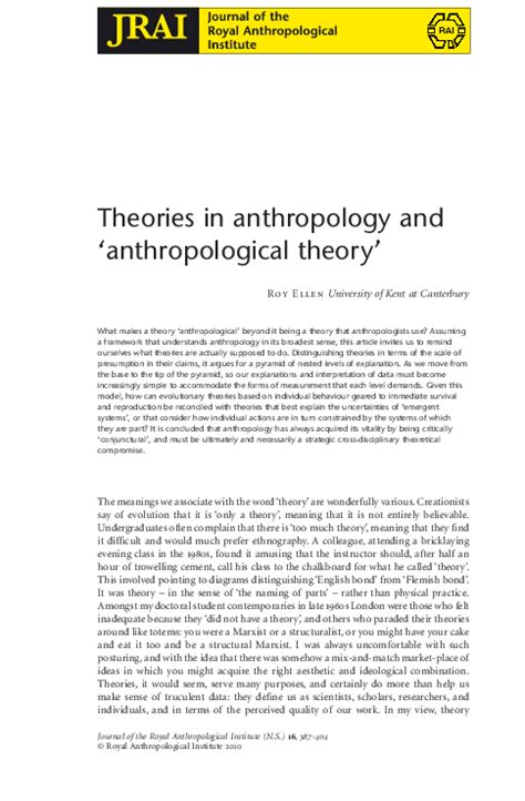 (PDF) Theories in anthropology and 'anthropological theory