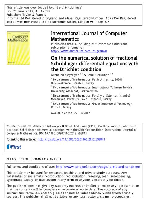 (PDF) On the numerical solution of fractional Schrödinger differential equations with the ...