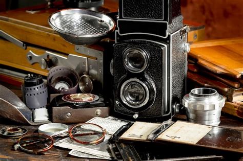 Premium Photo | A collection of old cameras and other items including ...