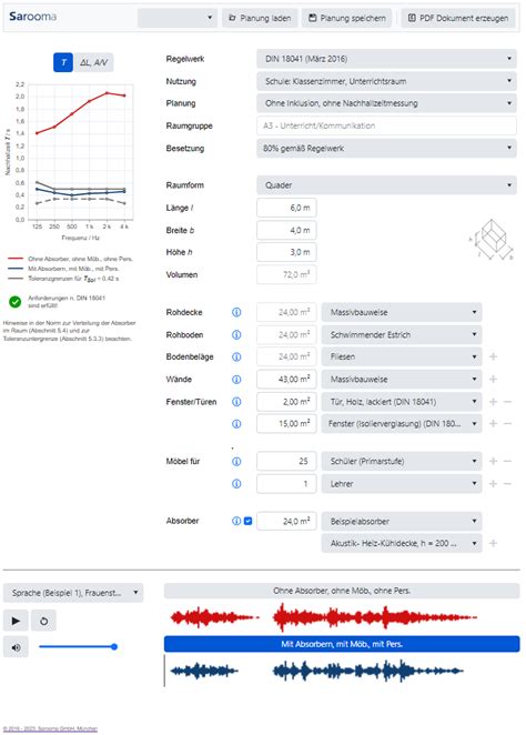 Room acoustics calculator | Sarooma | Raumakustik-Rechner