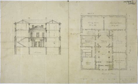 Design for a house with a central rotunda: ground floor plan and section | RIBA pix