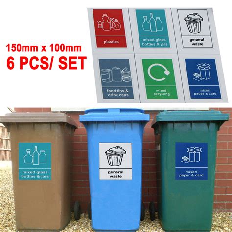 Recycling bin Sticker Mixed Pack Self-adhesive Vinyl -6 stickers 150mm x 100mm | Walmart Canada