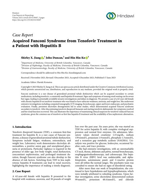 (PDF) Acquired Fanconi Syndrome from Tenofovir Treatment in a Patient with Hepatitis B