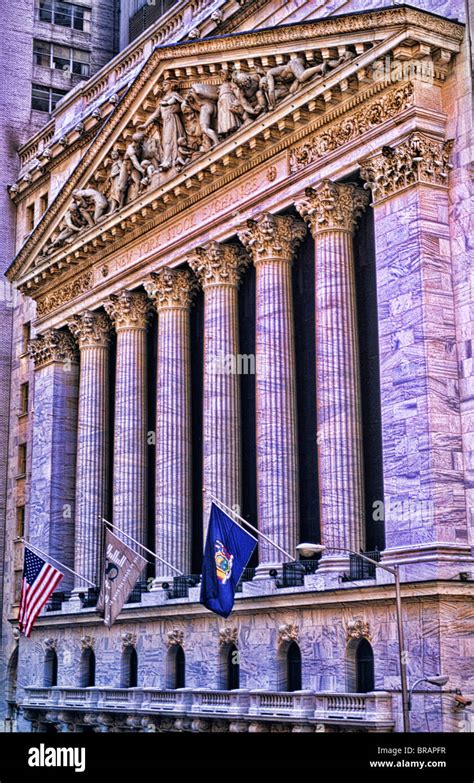 The beauty of the front of the New York Stock Exchange NYSE building on Wall Street in New York ...