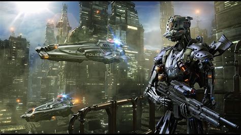 Sci-Fi Sentinel: High-Tech Robot HD Wallpaper by Angel Alonso