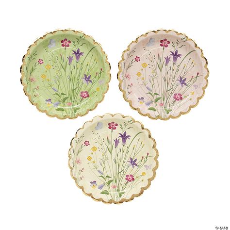 Gold Rim Pastel Floral Paper Dessert Plates - 8 Ct. | Oriental Trading