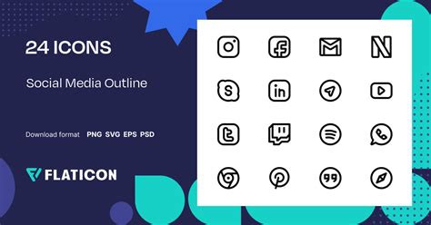 Social Media Outline Icon Pack | Lineal | 24 .SVG Icons