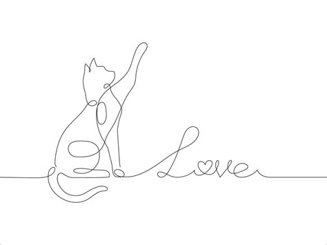 Cat and text Love in one line drawing style. Abstract and minimalist picture of writing love ...