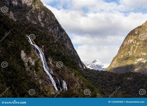 Milford Sound Mountains and Waterfalls Stock Image - Image of national ...