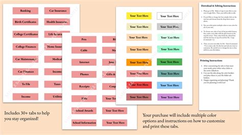 Organizing File Folder Labels, Tabs customizable, Printable - Etsy