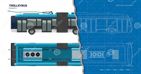 Isolated Trolleybus Drawing. 3d Urban Transport Blueprint. Top, Side ...