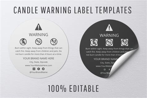 Paper Candle Warning Sticker Candle Warning Label Editable Template Printable Candle Warning ...