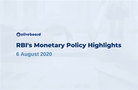 RBI Monetary Policy Highlights & Key Decisions - 6 August 2020