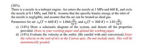 Solved (28%) There is a nozzle in a turbojet engine. Air | Chegg.com