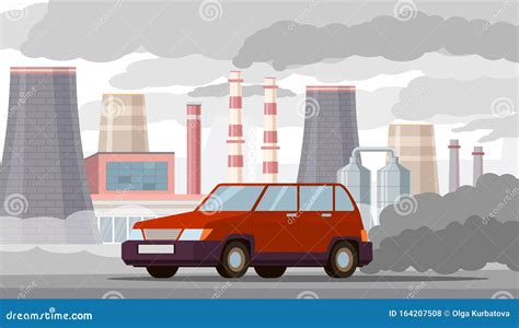 Car Air Pollution. Co2 Emissions by Vehicles and Industrial Factories, City Traffic Smog Stock ...