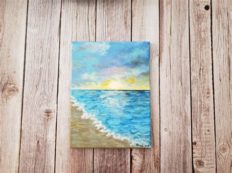 Original Painting on Canvas, Sunrise Wall Art, Coastal Artwork, Nautical Themed Bathroom, Sea ...