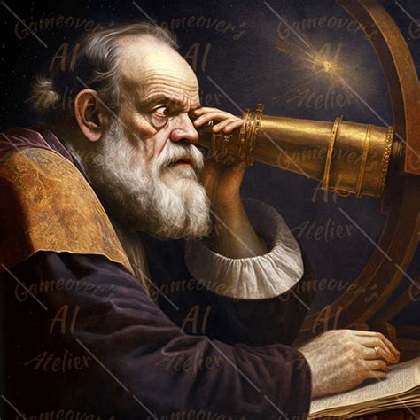 Galileo Galilei near his telescope – Luisa Fumi Digital Art – Gameover's Atelier