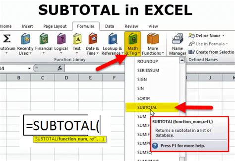 SUBTOTAL in Excel (Formula, Examples) | Uses of SUBTOTAL Function