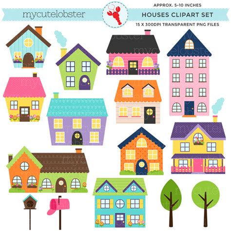 Houses Clipart Set Clip Art Set of Houses, Bright Houses, Cute Houses ...