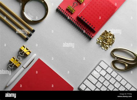 Flat lay of stationery for branding on light background Stock Photo - Alamy